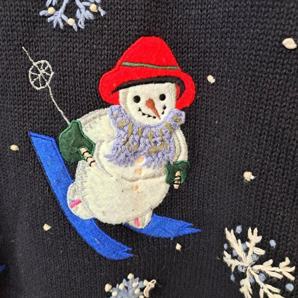 Reference Point Women's PS  Multicolor Pullover Sweater Snowman Embroidery Beads - Picture 7 of 11